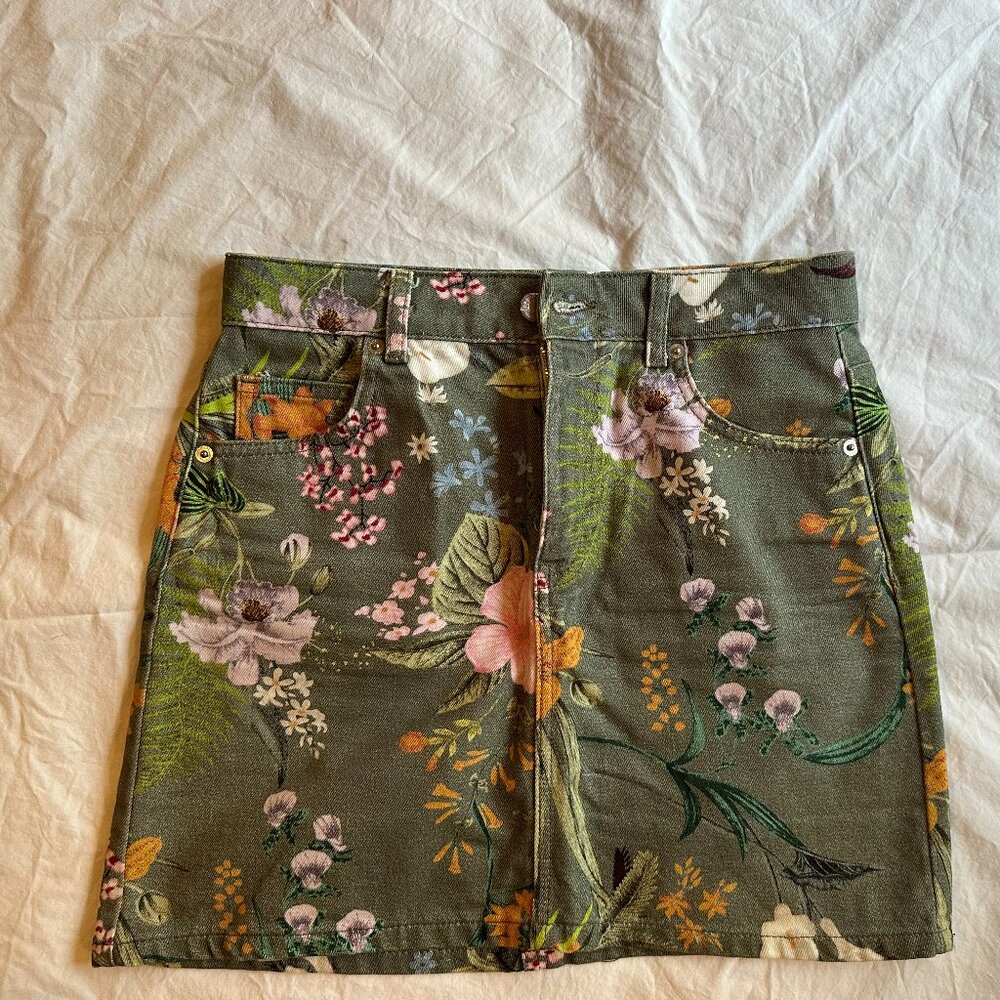 Floral Denim Mini Skirt - Topshop